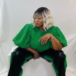 eri + ali quilted puffy sleeved short-sleeved top XL